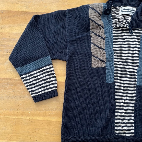 Vintage Sandra Miller Hand Loomed Striped Sweater Neutral Asymmetrical Abstract - Picture 3 of 11